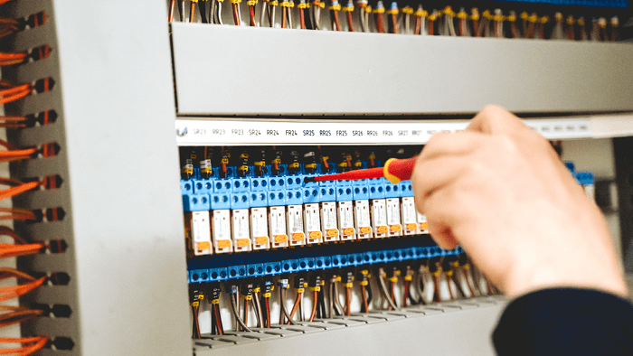 close up of a heating and cooling system wiring boa