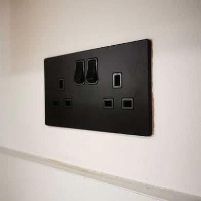 Close up photograph of a black coloured double power point