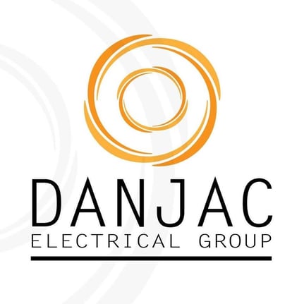 The words DanJac Electrical Group with a logo of an orange-yellow swirl
