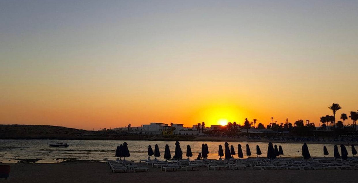 The beach in Cypress at sunset