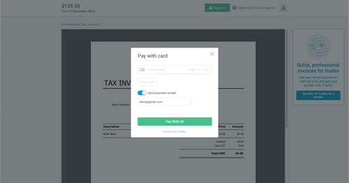 Tradify online credit card payments in web application