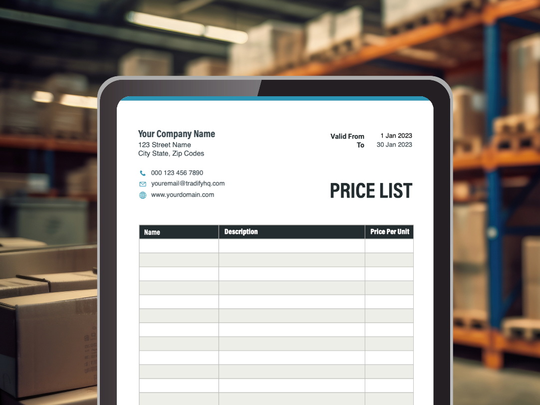 Contractor Price List Template