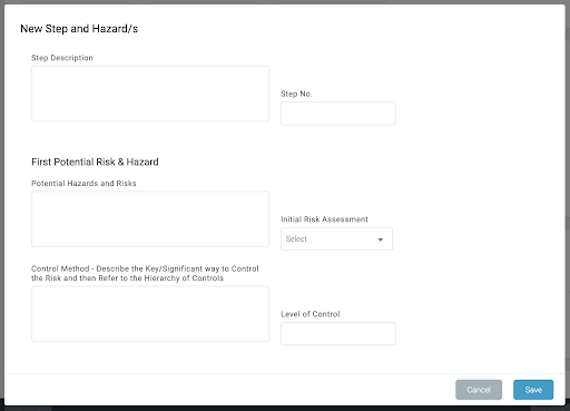 Entering in the Steps and Hazards in a SWMS form on Tradify web.