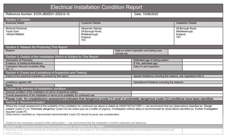 Tradify-EICR-example-form