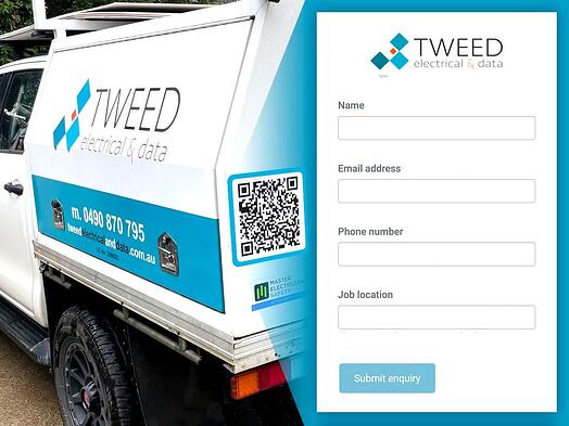 tweed electrical company van with QR printed on back