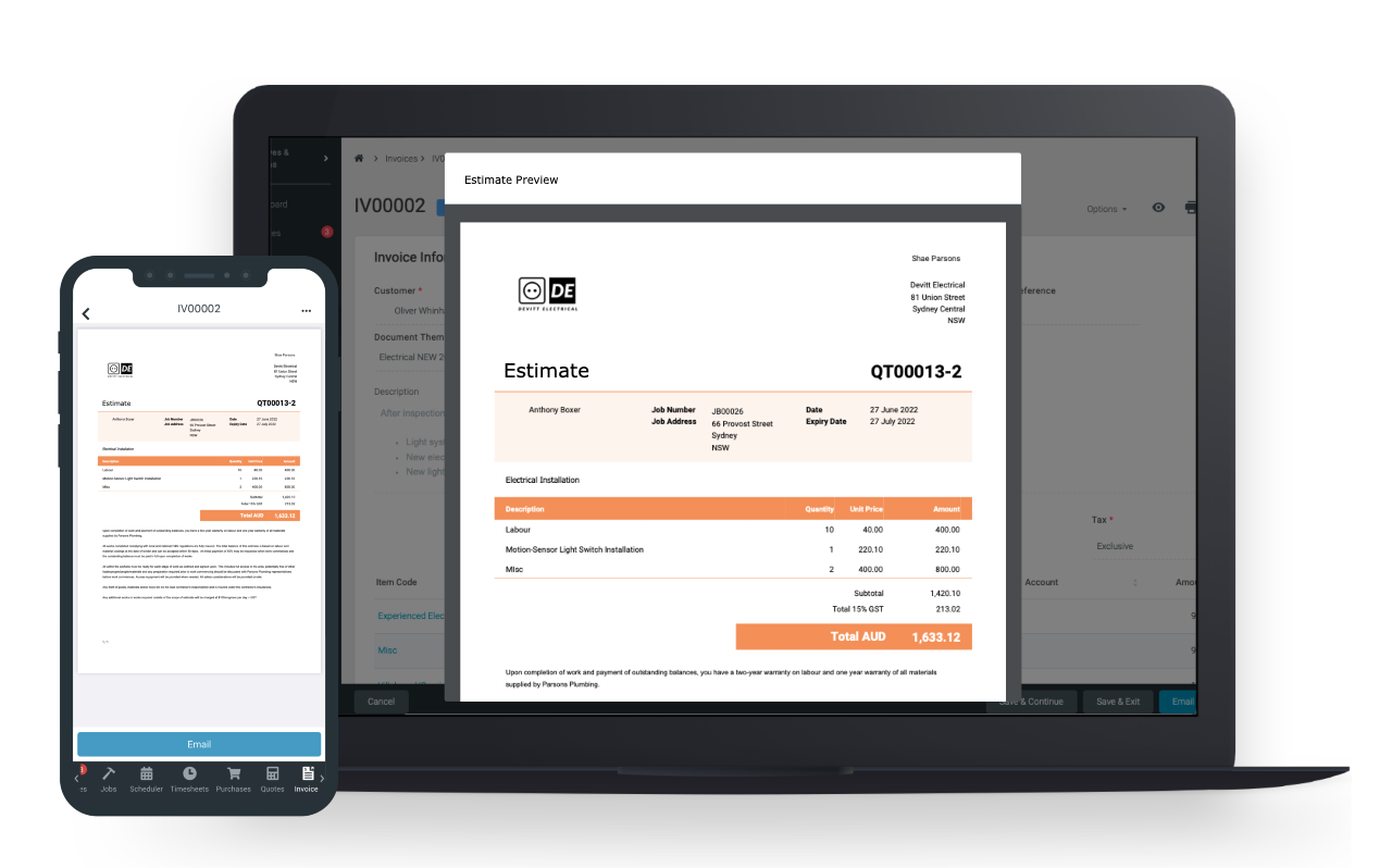 Estimate template preview